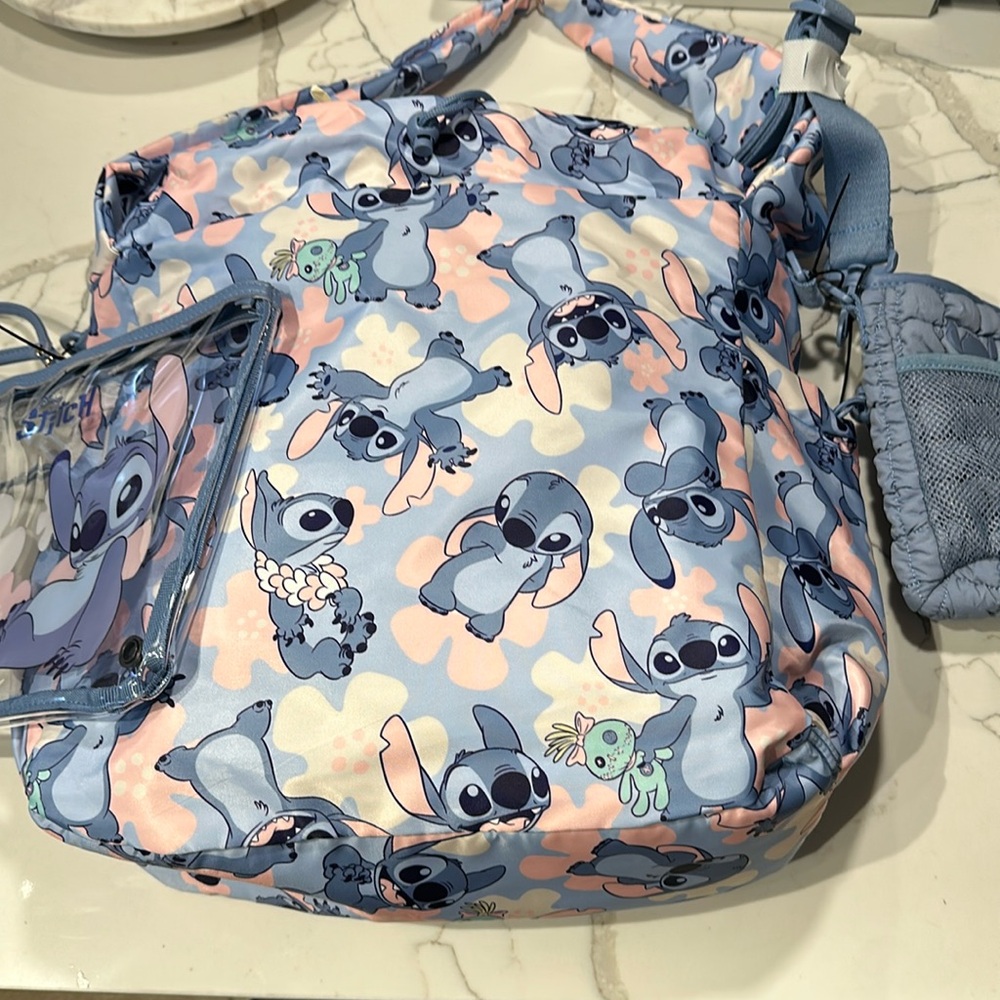 Disney Lilo & Stitch Tote Bag with Crossbody Water bottle holder and clear pouch